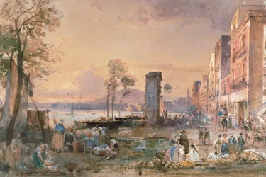 Nápoly kilátása Marinelláról, Giacinto Gigante (1806-1876), ceruza, akvarell és ceruza (fehér ólom) papíron, Olaszország