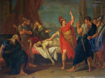Akhilleusz esküt tesz Patroklosz testére, Giacomo Conca (1787-1852) festménye