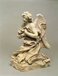 Térdelő angyal, 1674-75 körül (alacsony égetésű agyag)