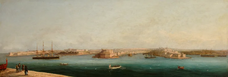 Grand Harbour és három város Valletta rakpartjáról, 1869
