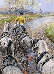 „The Kings Highway“, tanulmány a régi Berkeley-hintó bakjáról; az előfogat lova felhúz minket a Reigate Hillre