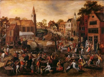 Falusi vásár Saint-Jorisban (olaj, panel)