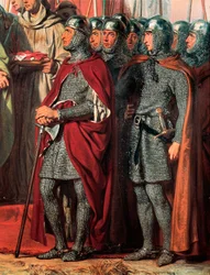 Harmadik keresztes hadjárat (1189-1192): Találkozó és kézfogás Fülöp Ágoston (II. Fülöp francia király) között.