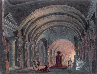 Gioacchino Rossini (1792-1868) szcenográfiája a Szemiramid IV. felvonásához, metszet