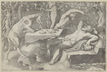 Silenus, een sater en een geit Slapende Silenus