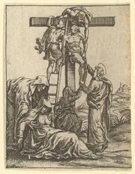 A Fájdalmak Szűza: Leszállás a keresztről, a kilenc környező rekesz egyike..., 1575-re.