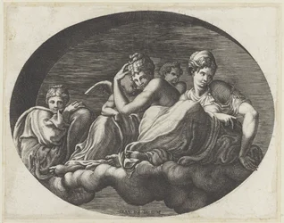 Vénusz, két istennő és két putti Ovális mennyezeti festmények a Fontainebleau-i Galerie d