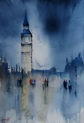 A Big Ben esőben tükröződve