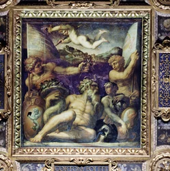 Cortona és Montepulciano régió allegóriája a Salone dei Cinquecento mennyezetéről, 1565 (panel)
