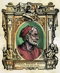 Baldassarre Peruzzi (1481-1536) sienai építész és festő portréja. Metszet Giorgio Vasari (1511-1574) „The Lives” című könyvéből 1568 © Fototeca Gilardi / Leemage