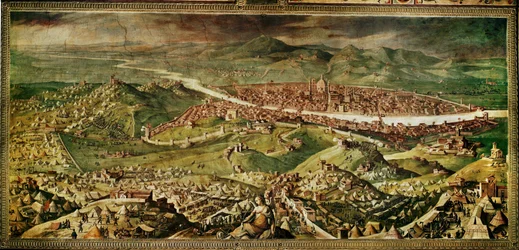 Firenze látképe. Freskó ... (freskó)