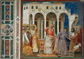 Kereskedők kiűzése a templomból, Részlet Krisztus életéből és szenvedéséből, Giotto