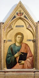 Evangélista Szent János, részlet a Badia-poliptichonból, 1300 körül, Giotto (1267-1337), tempera, tábla, 91x334 cm