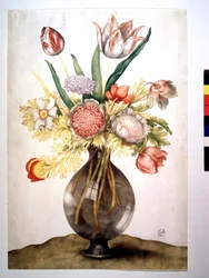 Mák, tulipán és bazsarózsa. Giovanna GARZONI olaj, vászon