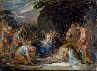 Lerakódás, Giovanni Carnovali Piccio (1804-1873), olaj, tábla, 21x29 cm