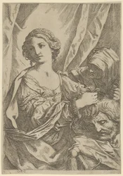Judit Holofernész fejét a hajánál fogva balra néz, egy régi jaj..., 1600-1640.