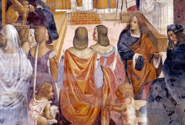 Benedek kiközösített két apácát, és haláluk után felmenti őket Antonio Bazzi dit il Sodoma (1477 - 1549) kolostori freskója Nursie-i Szent Benedek (480 - 567) életét meséli el, a Bencés Rend alapítója 1508 - 1508-1.