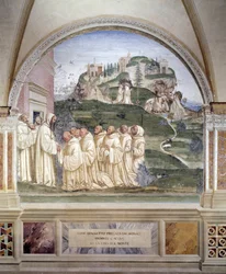 Benedek forrást gyújtott a hegy tetején Antonio Bazzi dit il Sodoma (1477 - 1549) kolostor freskója Nursie-i Szent Benedek (480 - 567), a Bencés Rend alapítója, 1503 - 1508 apátság életét meséli el. Monte Oliveto
