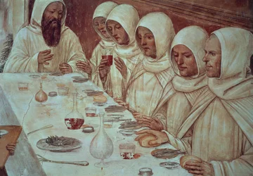 Szent Benedek, aki bőséges lisztet kapott és megetette a szerzeteseket, részlet Szent Benedek életéből