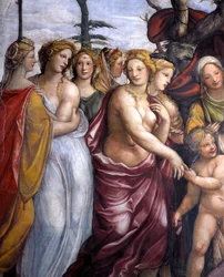 A Sala delle Nozze di Alessandro e Rossana Nagy Sándor házasságának terme i.e. 356-323 és Roxanne III. Dareiosz lányainak részlete, 1513 körüli freskórészlet 107224-ből