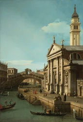 Capriccio: A Rialto-híd és a S. Giorgio Maggiore-templom, 1750 körül