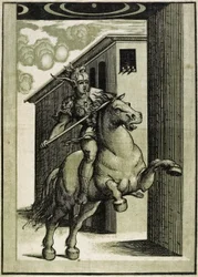 Marcus Curtius, 1540 körül (chiaroscuro fametszet 3 tömbből)