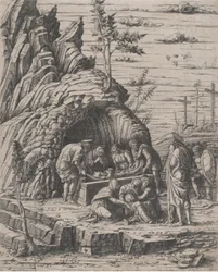 Krisztus síremléke, akit két ember ereszt le egy kősírba azelőtt..., kb. 1470-1500.