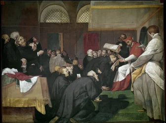 Quadroni de San Carlo: Borromee Szent Károly (1538-1584) életének epizódja: a szent megalapította a Jezsuiták, Barnabiták és Theatinok Kollégiumát (St Charles Quadroni: Borromeo Szent Károly élete és csodái: Szent Károly alapító jezsuita, theatines an