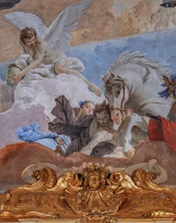 A Clerici-palota, a Gobelin Galéria vagy a Tiepolo-terem: "A Nap Quadriga megvilágítja a világot", a boltozat freskójának részlete (1740 körül).