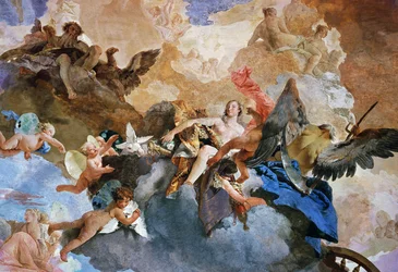 Vénusz elrablása Kronosz által, a Nap szekerének ciklusából, Giambattista Tiepolo (1696-1770) freskójának részlete, Gobelingaléria, Palazzo Clerici, Milánó, Lombardia, Olaszország