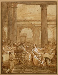Az étkezés a farizeus Simon házában, ahol a bűnös könnyeivel mossa Krisztus lábát, és a hajával szárítja meg.