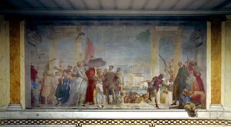III. Henrik francia királyt (1551-1589) Velencében fogadta Federico Contarini 1574-ben, a mirai villa bejáratánál. Giovanni Tiepolo (1696-1770) festménye