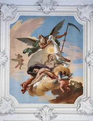 Idővadászat az Irigység és az igazság felfedezése, Giovanni Battista Tiepolo (1696-1770), freskó, Villa Loschi-Zileri, Biron, Monteviale, Olaszország