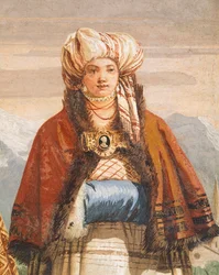 Téli séta, Giambattista Tiepolo (1696-1770), freskó, részlet, A gótikus szoba, Villa Valmarana ai Nani vendégnegyede, Vicenza, Olaszország
