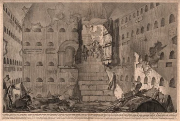 Kilátás egy ősi sírkamra felfedezésére 1736-ban Róma közelében, Olaszországban (metszet)