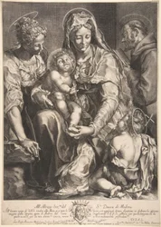 Szűz és gyermek Szent Katalinnal, Assisi Ferenccel és Keresztelő Jánossal, 17. század közepe.