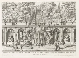 Cascade en Teatro delle Acque in de tuinen van de Villa Torlonia te Frascati A Villa Ludovisia színházának és vízesésének kilátása (...) (cím a tárgyon) A Frascati villák szökőkútjai (sorozat címe) Fonteinen van Frascati (sorozat címe)