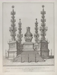 Katafalk X. Kelemen pápának: 15 lépcsős emelvényre emelt központi építmény, 1676-os k...