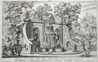 Színházi szökőkút a Villa Aldobrandina-ban, Frascati, 1675 körül, a „Le Fontane”-ból, 1687 előtt (metszet)