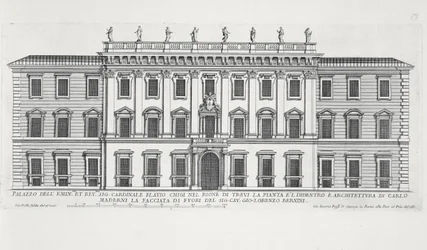 Kilátás a római Palazzo Chigi homlokzatára, amelyet Matteo di Castello, Carlo Maderno (1556-1629) és Giovanni Bernini (1598-1680) tervezett
