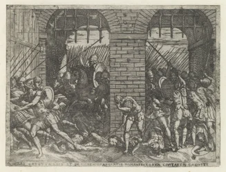 Romeinse soldaten vallen Crustumerium binnen Crustumeni (...) állampolgárságától megfosztott áldozata (cím a tárgyon) Leven van Romulus en Remus (sorozat címe)