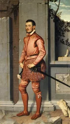 Gian Gerolamo Grumelli, rózsaszín lovag portréja, Giovanni Battista Moroni (kb. 1525-1578), olaj, vászon, 216x123 cm
