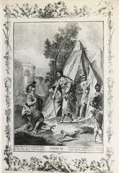 A megszabadított Jeruzsálem, III. ének, Giovanni Battista Piazzetta (1683-1754) illusztrációja Torquato Tasso (1544-1595) költeményéhez, 1745-ben Velencében, Olaszországban megjelent kiadás