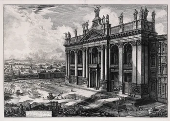A San Giovanni in Laterano-bazilika homlokzatának látképe (a Vedute di Roma című műből)