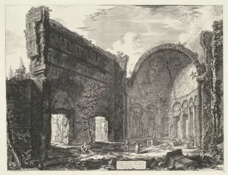 Bibliotheek in de Villa Adriana t és Tivoli A Castro Pretorióhoz tartozó szoba maradványai a tivoli-i Villa Adrianában (cím a tárgyon) Gezichten op Rome (sorozat címe) Róma kilátásai Giambattista Piranesi építész, Ve (nez) i által tervezett és metszett