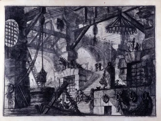 "Találmány börtönei" "Egy képzeletbeli börtön belső képe. Giovanni Piranesi (piranese) rajza (1720-1778).