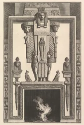 Egyiptomi stílusú kéménydarab: Múmia nagy kariatidára ráhelyezve a vonal felett..., 1769.
