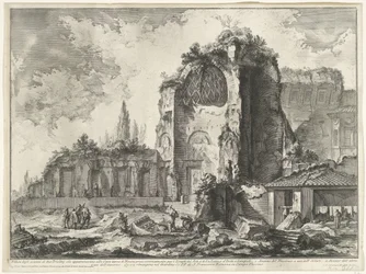 Gezichten op Rome, de Campagna stb. (122 penge) Kilátás a Neron Aranyházához tartozó két Triclinj maradványaira (...) (cím a tárgyon) Gezichten op Rome (sorozat címe) Róma látképeit Giambattista Piranesi építész rajzolta és vésette