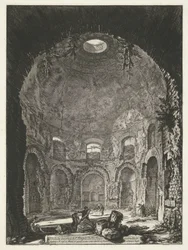 Interieur van de Tempio della Tosse bij Tivoli A Tempio della Tosse belső képe (...) (cím az objektumon) Gezichten op Rome (sorozat címe) Róma látképei, amelyeket Giambattista Piranesi építész, Ve (nez) iano tervezett és vésett (sorozat címe)