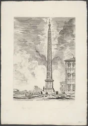 Lateraanse Obelisk Rómában Egyiptomi obeliszk (cím a tárgyon) Gezichten op Rome (sorozat címe) Róma látképei, amelyeket Giambattista Piranesi építész, Ve (nez) iano tervezett és vésett (sorozat címe)